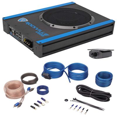 Rockville USS8 8" Slim Powered Car/Truck Subwoofer with RWK10 Wire Kit