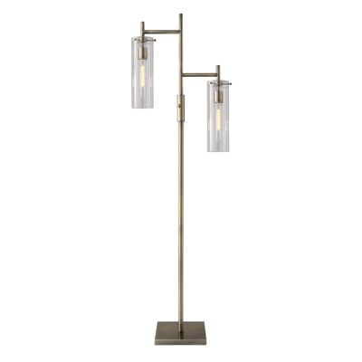 Adesso Floor Lamp with Antique Brass Finish and Clear Glass Cylinder Shades Modern Industrial Accent Lighting for Living Room or Bedroom, Home Decor, 64.25" Tall