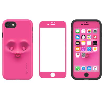 LUVVITT [Emoji Armor Case and Tempered Glass Set for iPhone 7 Plus/iPhone 8 Plus - Bundle Pink
