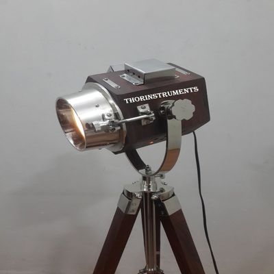 THOR INSTRUMENTS Vintage Ship's Model Wooden Spot Light with Low Floor Tripod Lamp Stand Rustic Vintage Home Decor Gifts