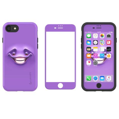 LUVVITT [Emoji Armor Case and Tempered Glass Set for iPhone 7 Plus/iPhone 8 Plus - Bundle Purple