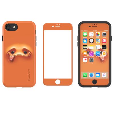 LUVVITT [Emoji Armor Case and Tempered Glass Set for iPhone 7 Plus/iPhone 8 Plus - Bundle Orange