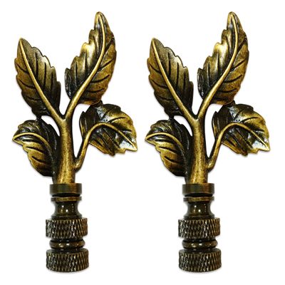 Royal Designs Elegant Leaves 3" Lamp Finial for Lamp Shade, Antique Brass - Set of 2