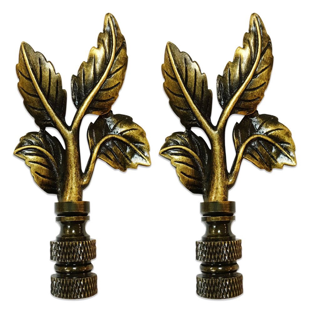 Royal Designs Elegant Leaves 3" Lamp Finial for Lamp Shade, Antique Brass - Set of 2
