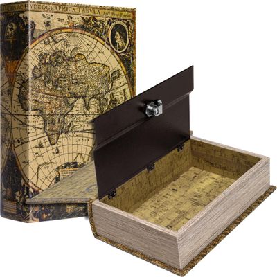 Barska Antique Map Book Safe with Key Lock  Hidden Diversion Lock Box with Magnetic Closure  Concealed Steel Compartment for Cash, Jewelry, and Valuables  Home or Office Security