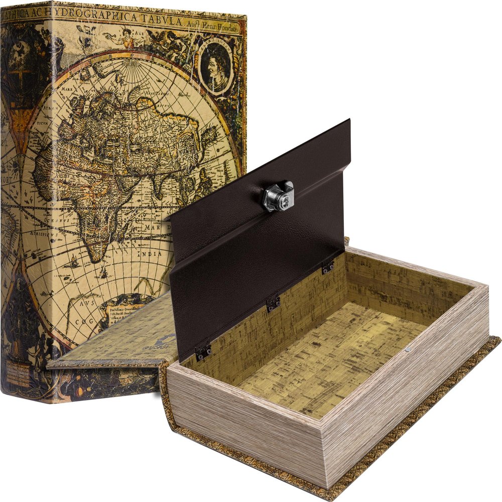 Barska Antique Map Book Safe with Key Lock  Hidden Diversion Lock Box with Magnetic Closure  Concealed Steel Compartment for Cash, Jewelry, and Valuables  Home or Office Security