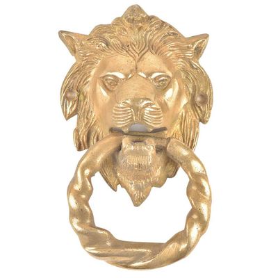 IndianShelf 1 Piece Gold Brass Lion Head Door Knocker for Front Door