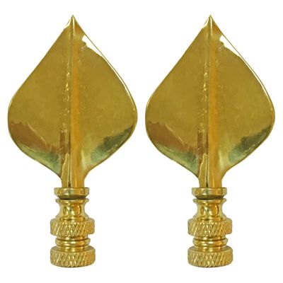 Royal Designs Spade Leaf 2.5" Lamp Finial for Lamp Shade, Polished Brass - Set of 2