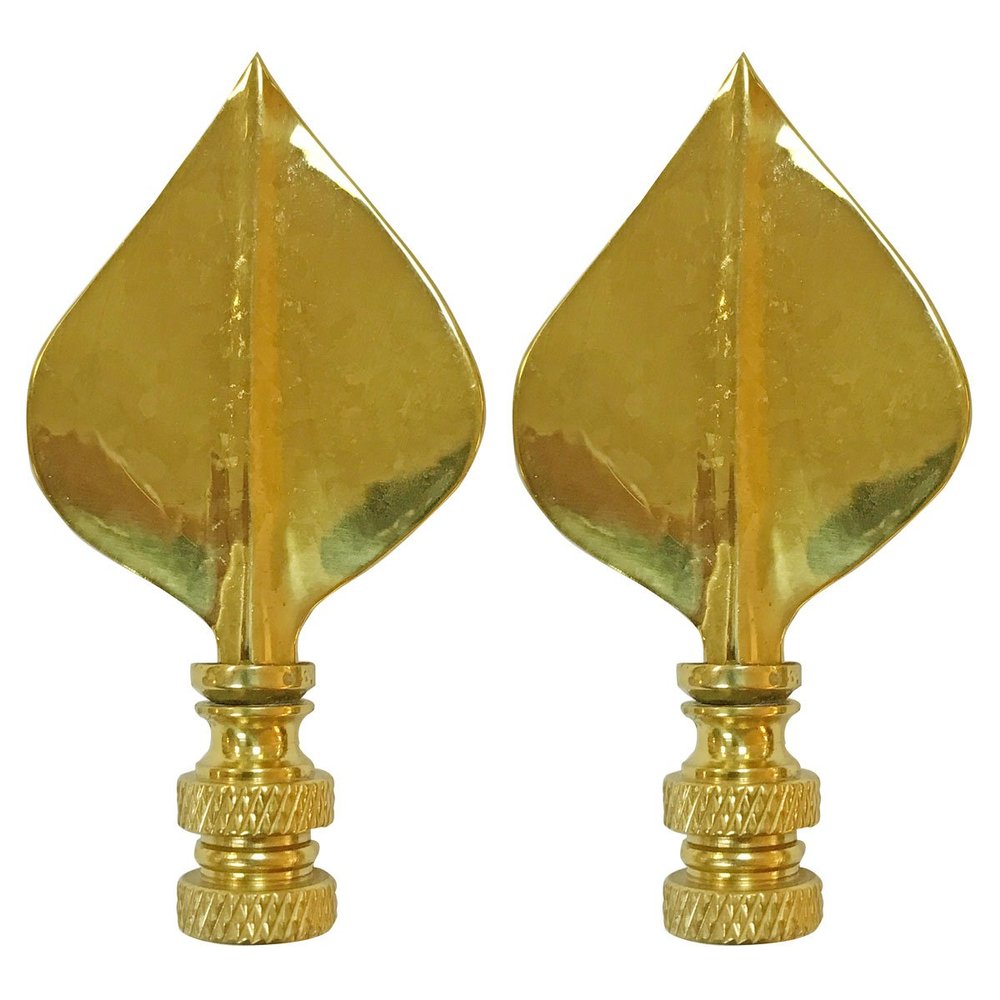 Royal Designs Spade Leaf 2.5" Lamp Finial for Lamp Shade, Polished Brass - Set of 2