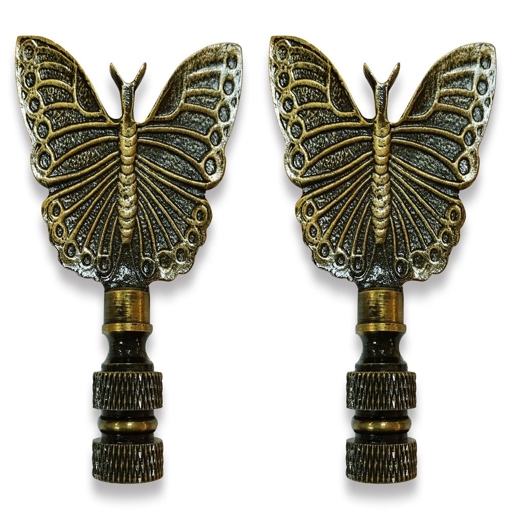 Royal Designs, Inc. Monarch Butterfly Lamp Finial for Lamp Shade (Antique Brass - 2 Pack)