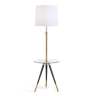 HOMEGLAM Premiere Tripod Floor Lamp with Glass Tray, Modern Floor Lamp, Adjustable Heigh - Antique Brass