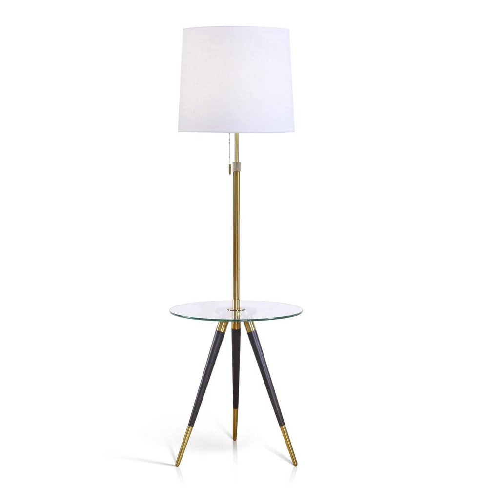 HOMEGLAM Premiere Tripod Floor Lamp with Glass Tray, Modern Floor Lamp, Adjustable Heigh - Antique Brass