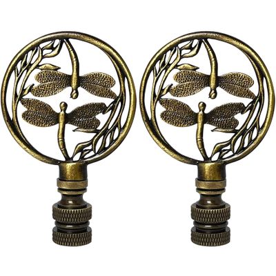 Royal Designs, Inc. Double Dragon Fly Filigree Finial for Lamp Shade, Antique Brass - Pack of 2