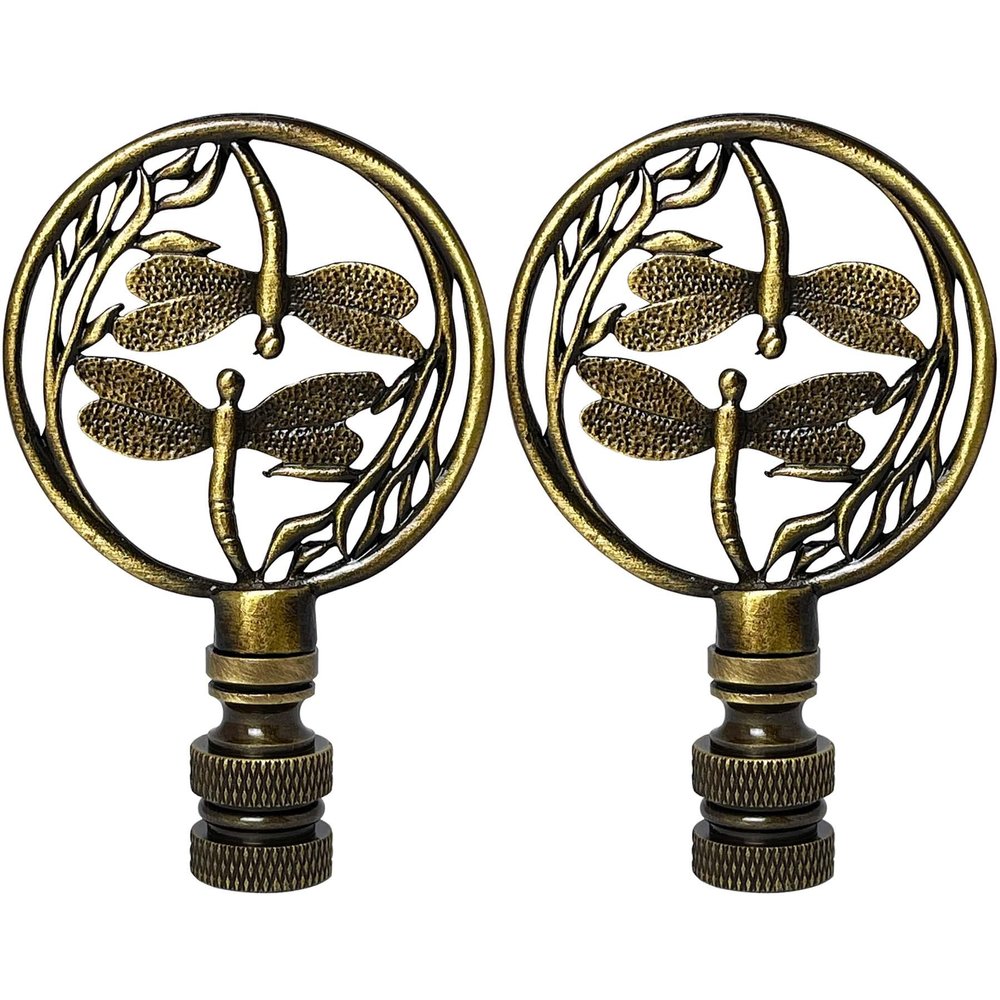 Royal Designs, Inc. Double Dragon Fly Filigree Finial for Lamp Shade, Antique Brass - Pack of 2