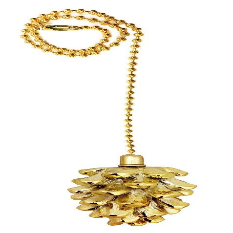 Royal Designs Celling Fan Pull Chain Extension with Pine Cone Finial, Polished Brass