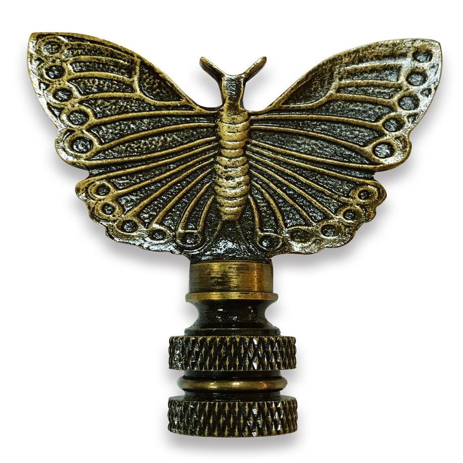 Royal Designs F-5022AB-1 Monarch Butterfly Lamp Finial For Lamp Shade-Antique Brass, Single