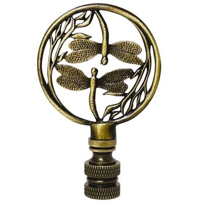 Royal Designs Double Dragon Fly Filigree 2.75" Lamp Finial for Lamp Shade, Antique Brass