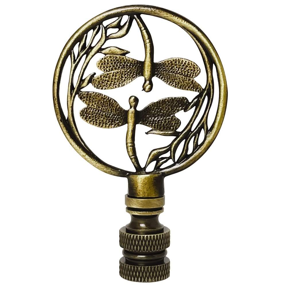 Royal Designs Double Dragon Fly Filigree 2.75" Lamp Finial for Lamp Shade, Antique Brass