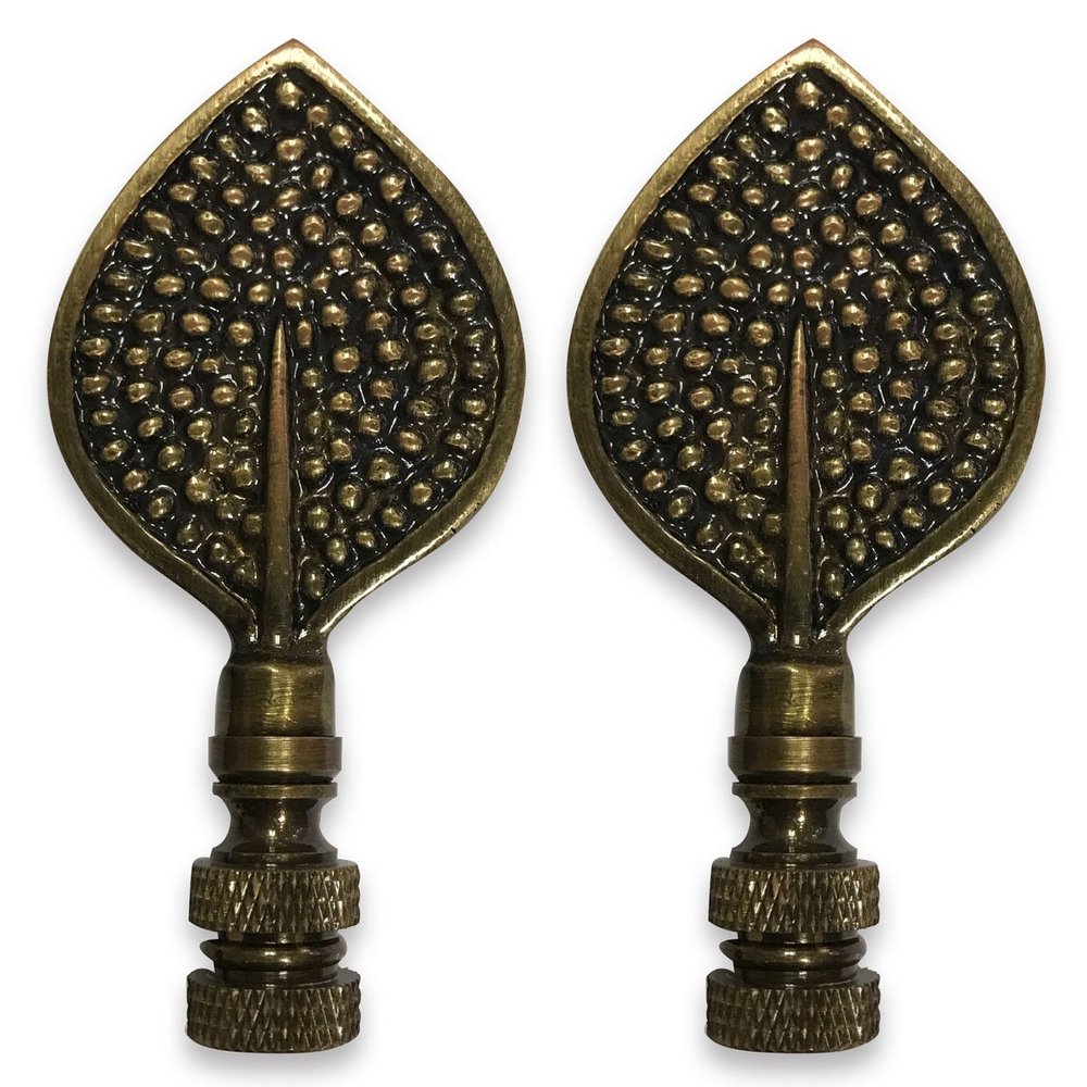 Royal Designs Birch Leaf 3.13" Lamp Finial for Lamp Shade, Antique Brass - Set of 2