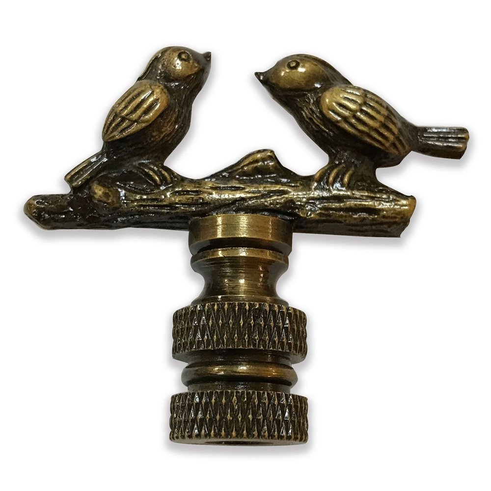 Royal Designs Birds on Tree Branch 1.63" Lamp Finial for Lamp Shade, Antique Brass