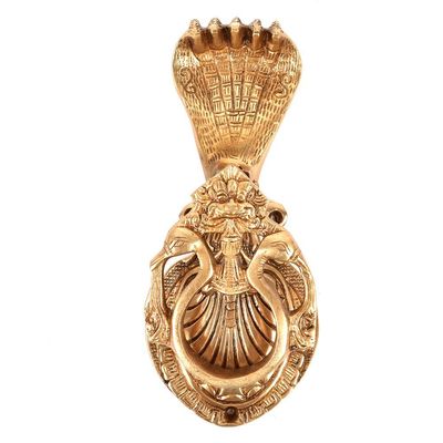 Indian Shelf Sheshnag Snake Brass Door Knocker - Gold Front Door Decoration - Knockers Home Decor Entrance Accessories for Home - 8.89 Cm