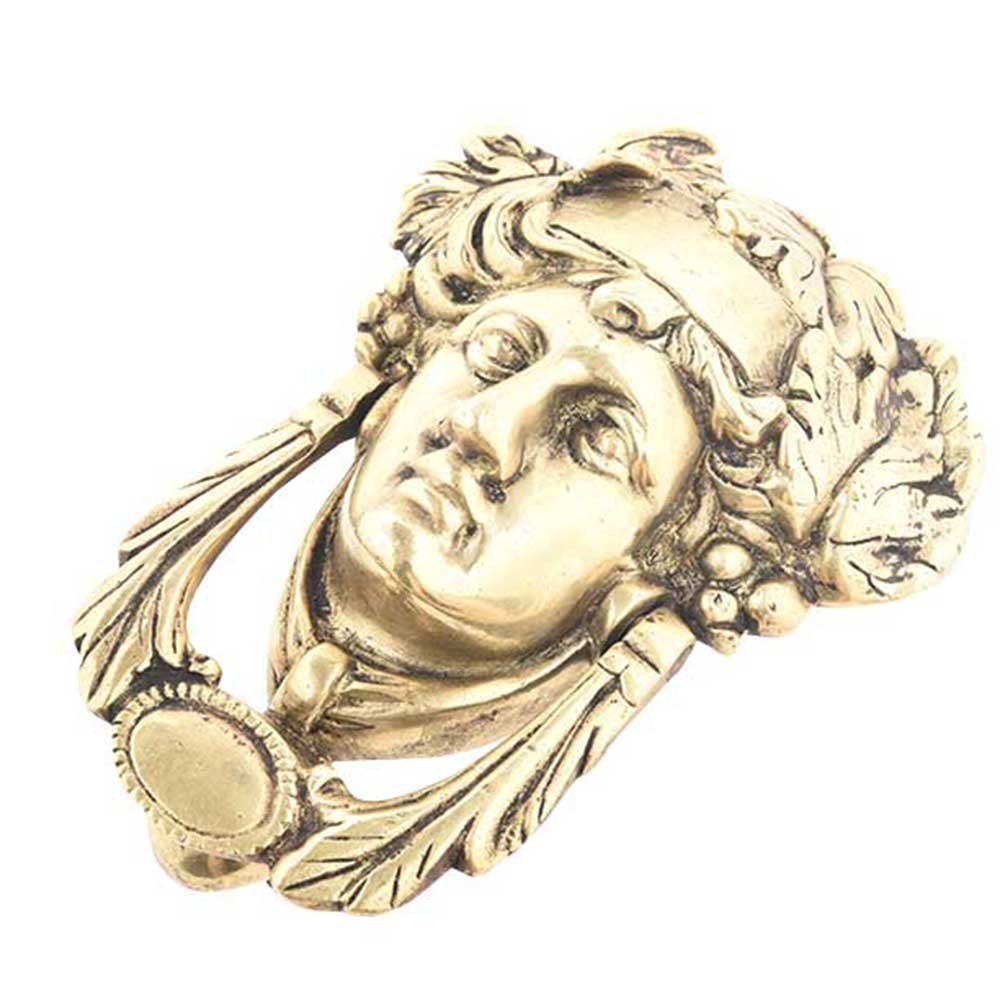 IndianShelf Solid Brass Woman's Head Door Knocker for Main Door - Handmade Antique Style Front Door Hardware - Decorative Woman's Head Home Entrance Accessory, 16.51 Cm