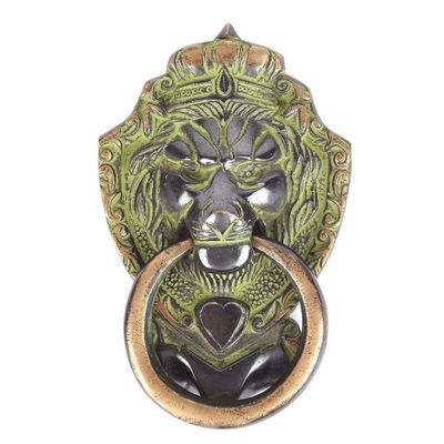 IndianShelf 1 Piece Lion Head Brass Multicolor Door Knocker Door Hardware