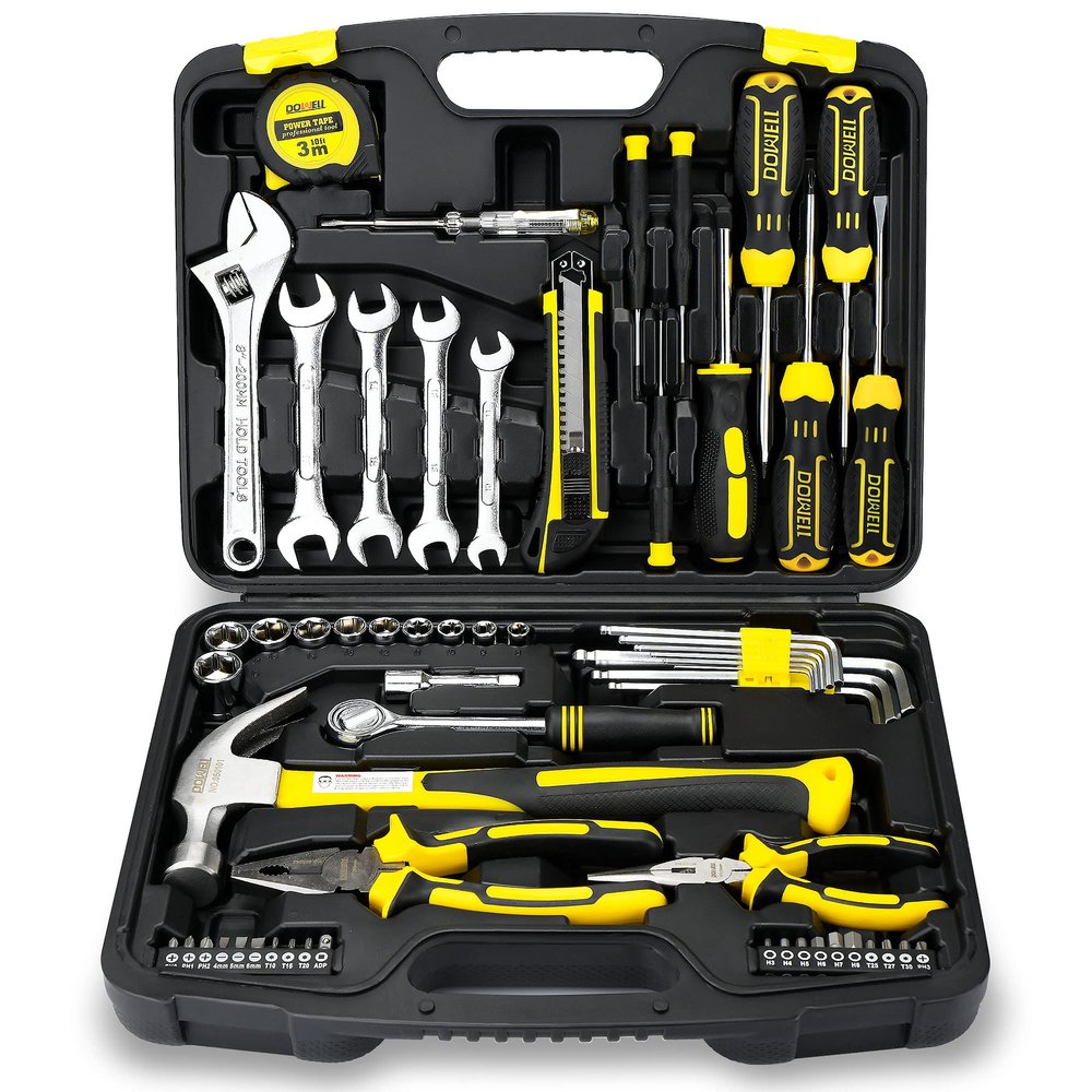 DOWELL 61-Piece Tool Set Kit Mechanic Tool Set Socket Wrench Set Auto Repair Household Repair Hand Tool Kit with Plastic Tool Box Storage Case