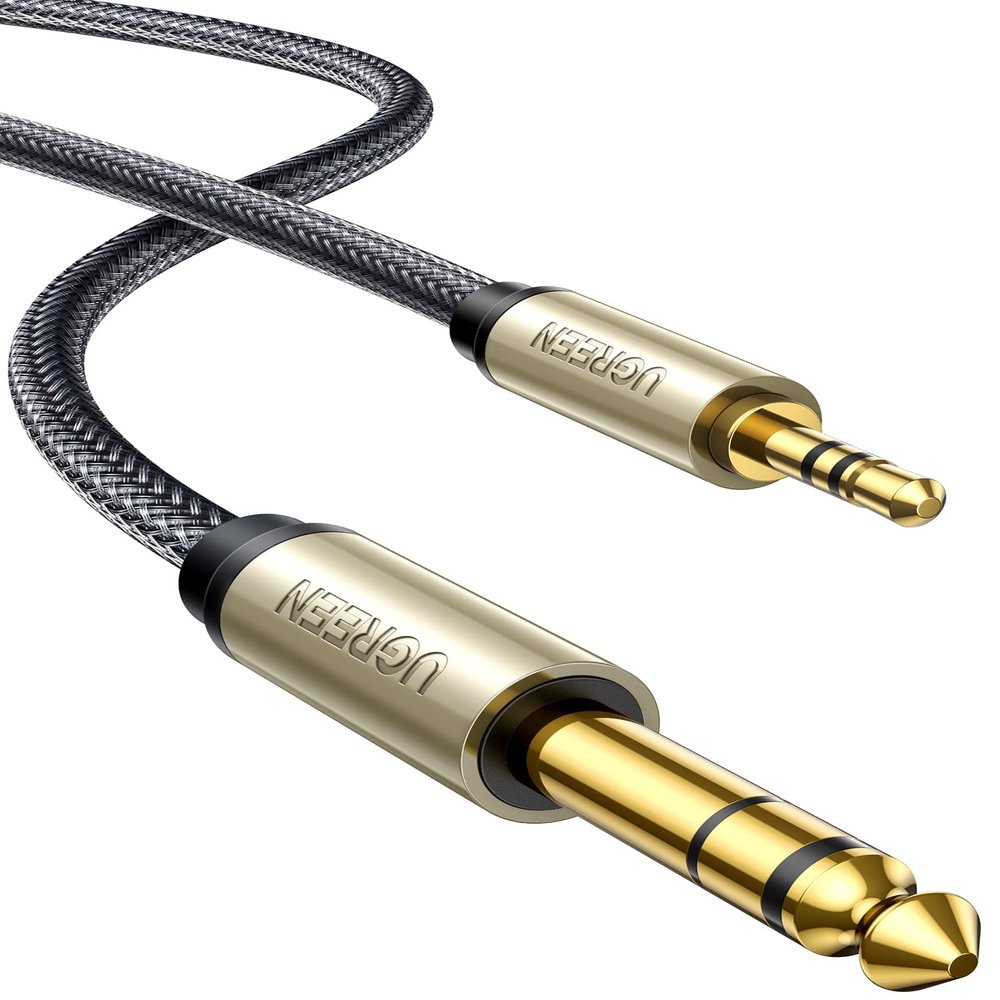 UGREEN 1/8 to 1/4 Stereo Cable 3.5mm TRS to 6.35mm Audio Cable Guitar to Aux Male Cord with Zinc Alloy Housing and Nylon Braid for Guitar, Laptop, Home Theater Devices, Speaker and Amplifiers 3.3FT
