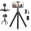 UBeesize Flexible Mini Phone Tripod, Portable and Adjustable Camera Stand Holder with Wireless Remote and Universal Clip, Compatible with Cellphones, Sports Cameras view 1