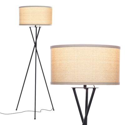 Brightech Jaxon LED Floor lamp, Modern Lamp for Living Rooms & Offices, Tall Lamp with Contemporary Drum Shade, Gold Tripod Standing Lamp for Bedroom Reading, Great Living Room Decor - Black