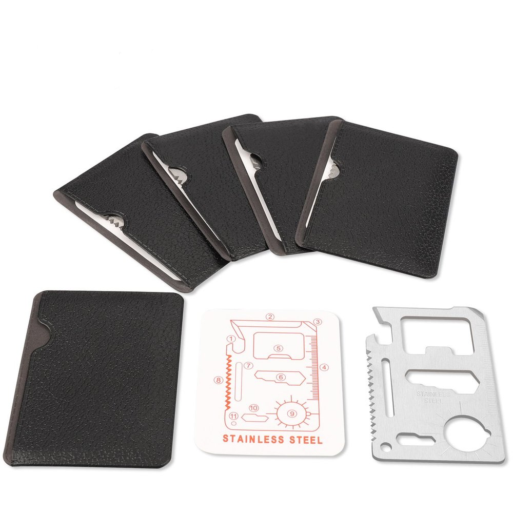 Stainless Steel 11 in 1 Beer Opener Survival Card Tool Fits Perfect in Your Wallet (5 pack)