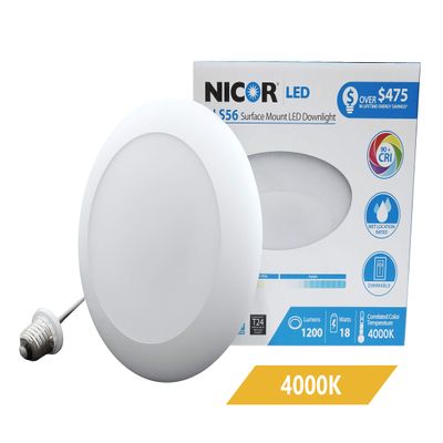 Nicor DLS LED Disk Lights 4000K, Neutral - 1309 Lumens Surface Mount LED Disc Light Flexible Retrofit or New Construction - 60,000+ Hour Lifetime, Energy Efficient & Dimmable Lighting