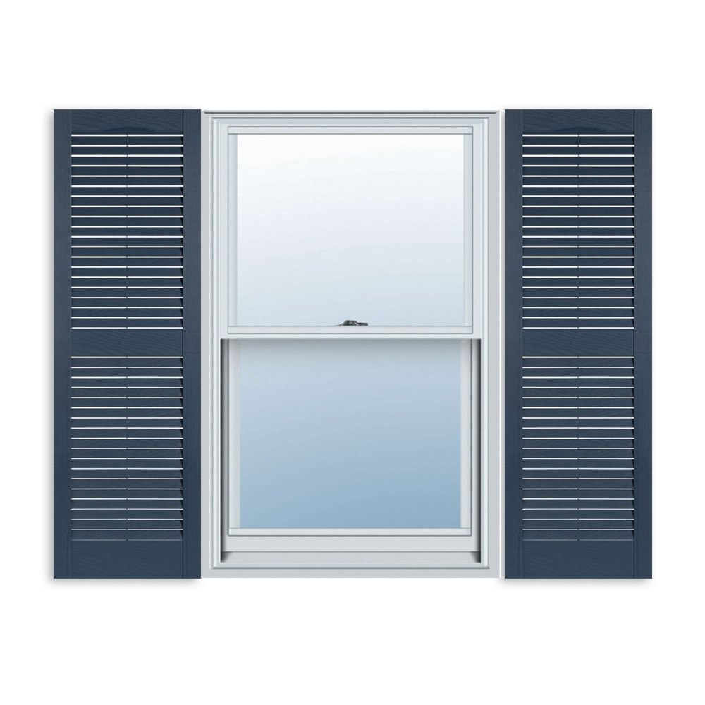 Exterior Solutions Standard Louver Exterior Vinyl Shutter, Bedford Blue (Pair), 15 Inch x 43 Inch