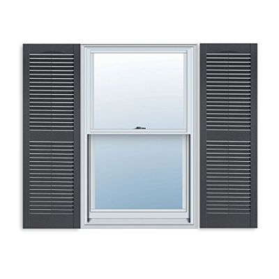 Exterior Solutions Standard Louver Exterior Vinyl Shutter, Dark Gray (Pair), 15 Inch x 59 Inch