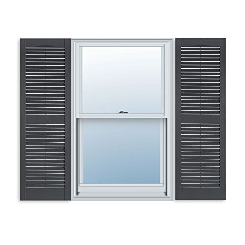 Exterior Solutions Standard Louver Exterior Vinyl Shutter, Dark Gray (Pair), 15 Inch x 59 Inch