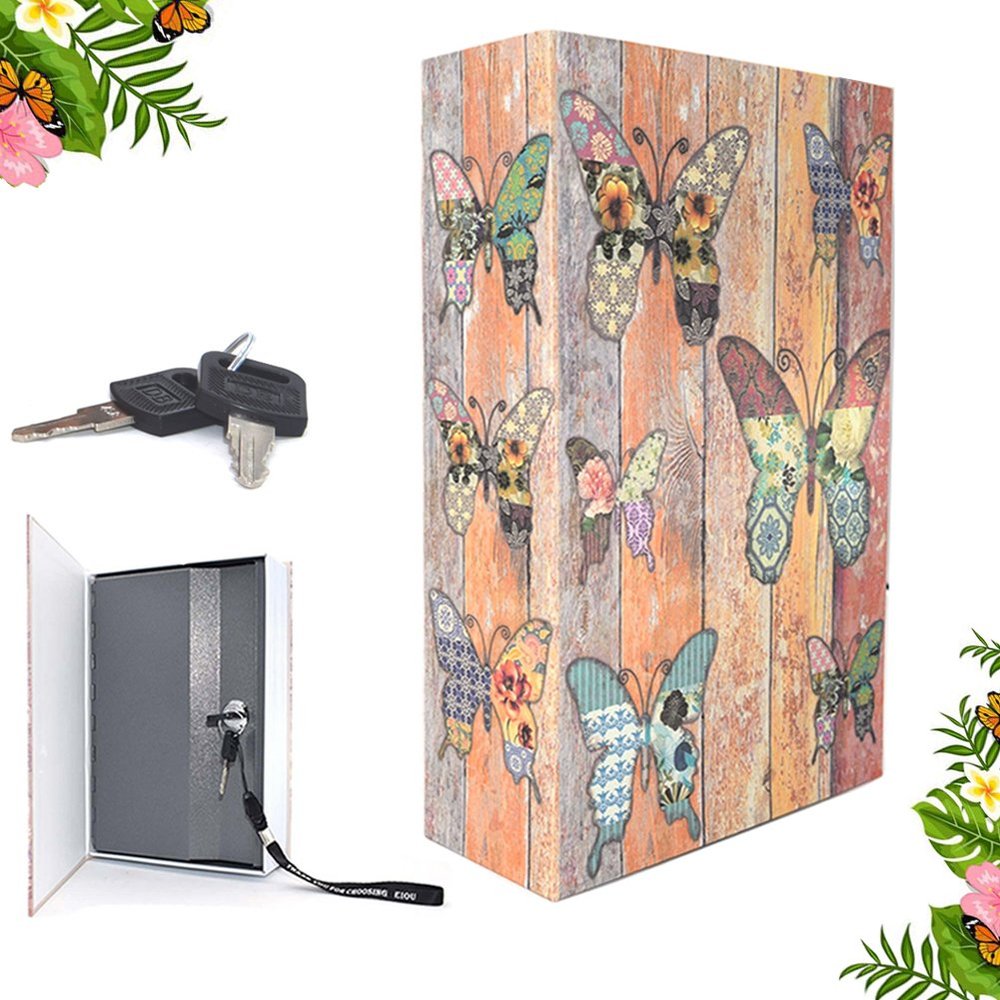 EIOUMAX Butterfly Book Safe Lock Box with 2 Keys, Metal Hidden Storage Secret Compartment for Cash and Jewelry, Diversion Fake Cover for Home, Travel, and Bookshelf Decor