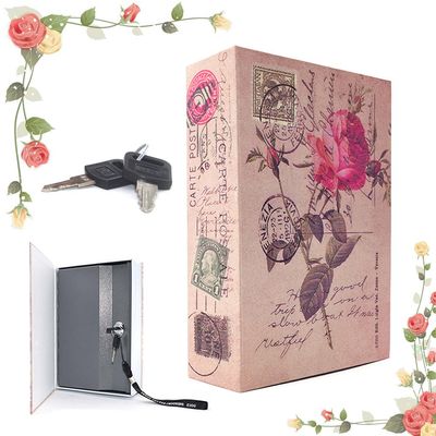 EIOUMAX Pink Rose Book Safe Lock Box with 2 Keys, Metal Hidden Storage Secret Compartment for Cash and Jewelry, Diversion Fake Cover for Home, Travel, and Bookshelf Decor