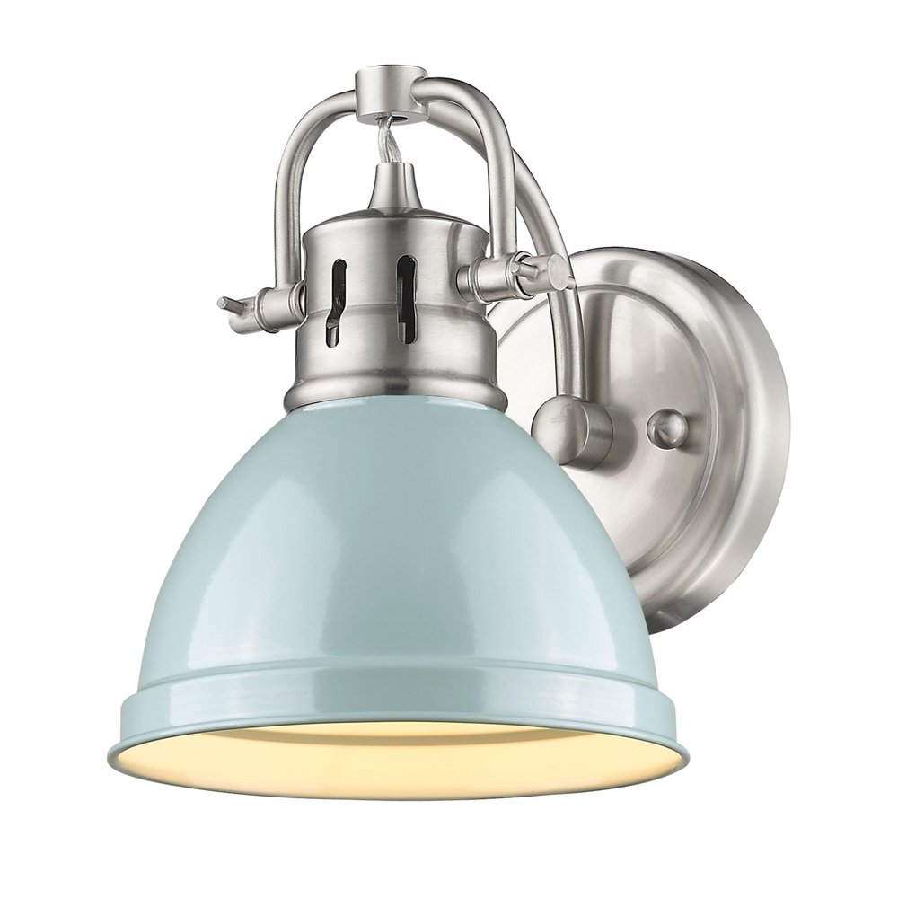Golden Lighting 3602-BA1 PW-SF Duncan Bath Vanity, 8.25"L x 6.5"W x 8.5"H, Pewter with a Seafoam Shade