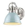 Golden Lighting 3602-BA1 PW-SF Duncan Bath Vanity, 8.25"L x 6.5"W x 8.5"H, Pewter with a Seafoam Shade view 1