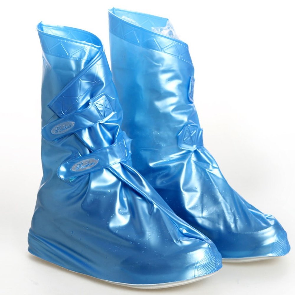 The outdoor camping Men and Women's Rain Proof Shoes Cover Rain Shoes Galoshes (Blue, L)