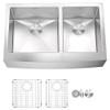Zuhn Turin 33-Inch Farmhouse Kitchen Sink, Double Bowl 16 Gauge T304 Stainless Steel, Satin Finish, DualPro Sound Guard, 32.9 x 20.8 x 10 in view 1