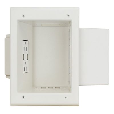 DataComm Electronics 45-0251-WH Recessed AV/HDMI Cable, In-Wall Cable Management System with Expandable TV Outlet Media Box & Dual USB Ports, White