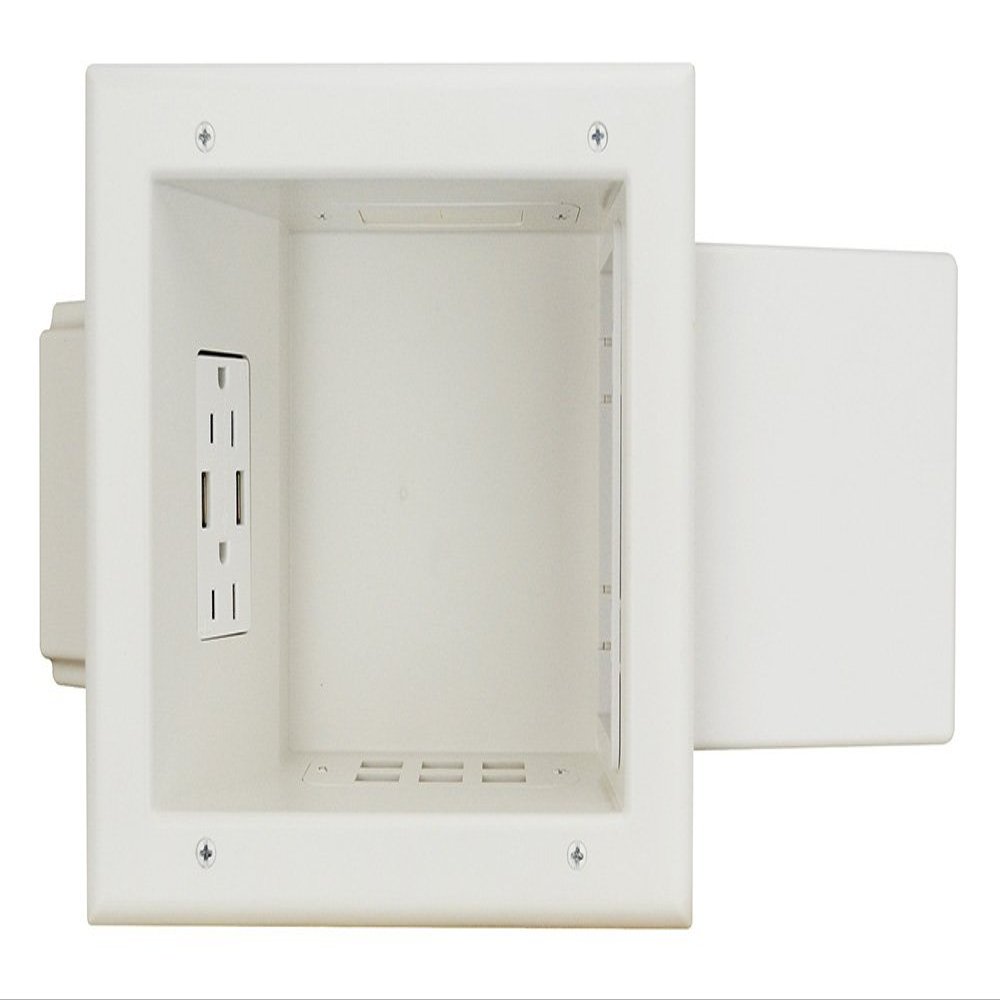 DataComm Electronics 45-0251-WH Recessed AV/HDMI Cable, In-Wall Cable Management System with Expandable TV Outlet Media Box & Dual USB Ports, White