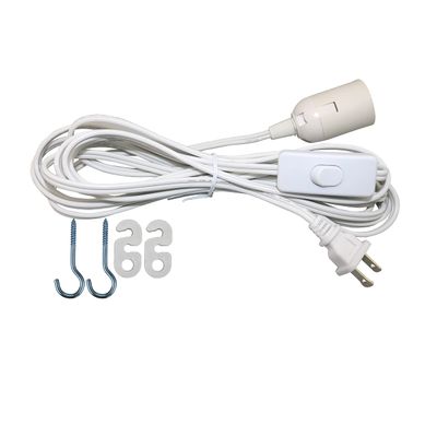 Lightingsky 15Ft-1Pack Extension Light Cord Hanging Lantern Pendant Lamp Cable E26 Bulb Socket to 2-Prong US AC Power Cord with On/Off Switch (15 Feet, White-1 Pack)