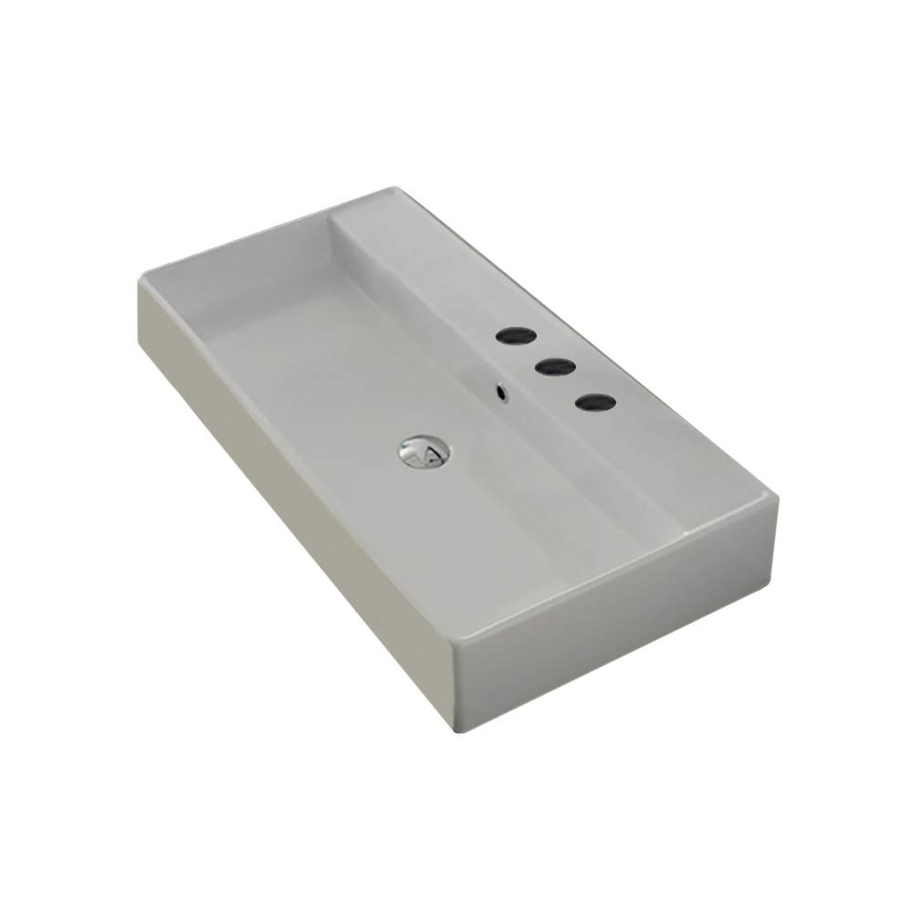 Scarabeo 8031/R-100A-Three Hole Teorema Rectangular Ceramic Wall Mounted/Vessel Sink, White