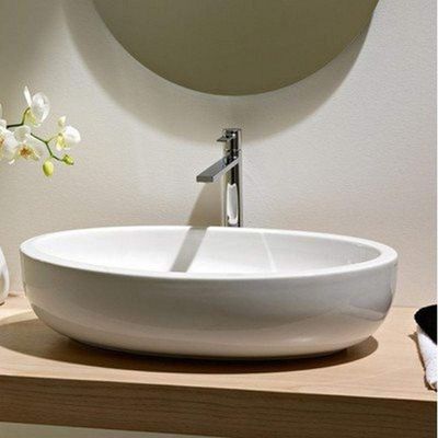 Scarabeo 8111-No Hole Planet Oval Shaped Ceramic Vessel Bathroom Sink, White