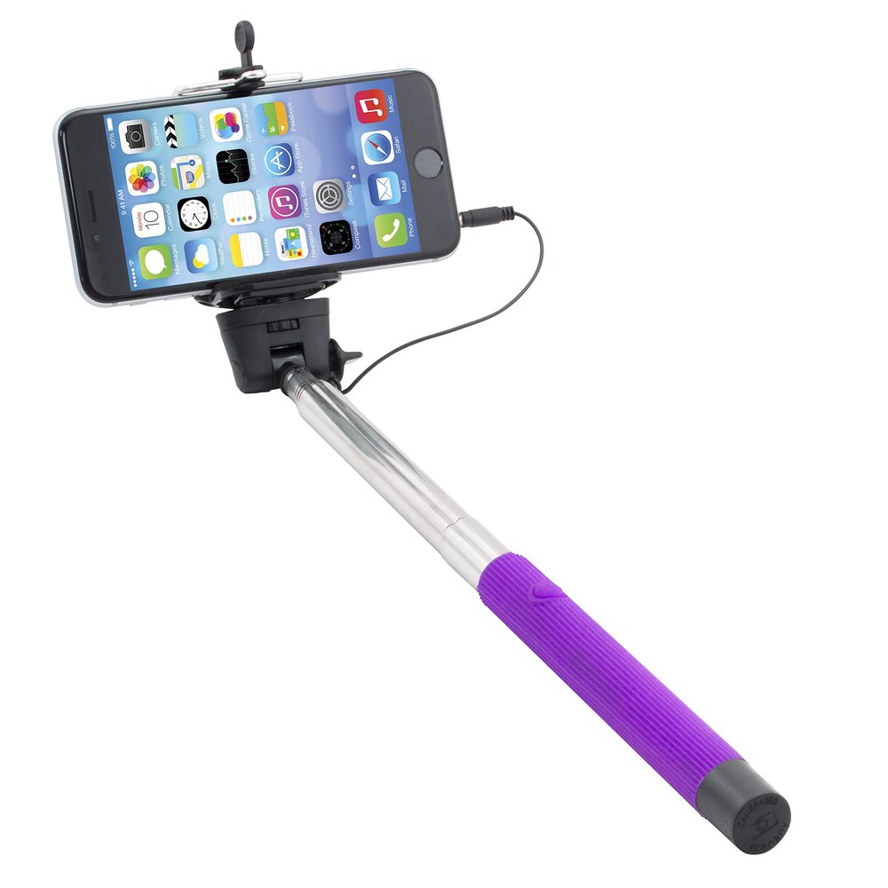 iWorld Purple Selfie Stick Self-portrait Extendable Monopod with Built-in Shutter Release Button Collapsible Design for Most Smartphones