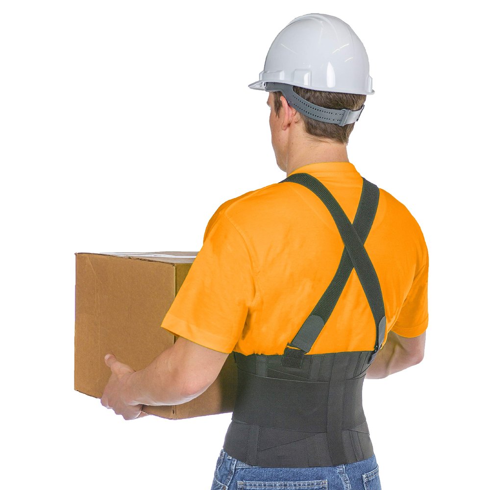 BraceAbility Work Back Brace - Removable Suspender Shoulder Straps for Heavy Lifting Safety - Industrial Lower Back Pain Protection Belt for Men and Women in Construction, Mover, Warehouse Jobs (2XL)