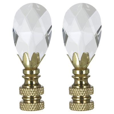 Royal Designs Teardrop Crystal Lamp Finial for Lamp Shade- Polished Brass Set of 2